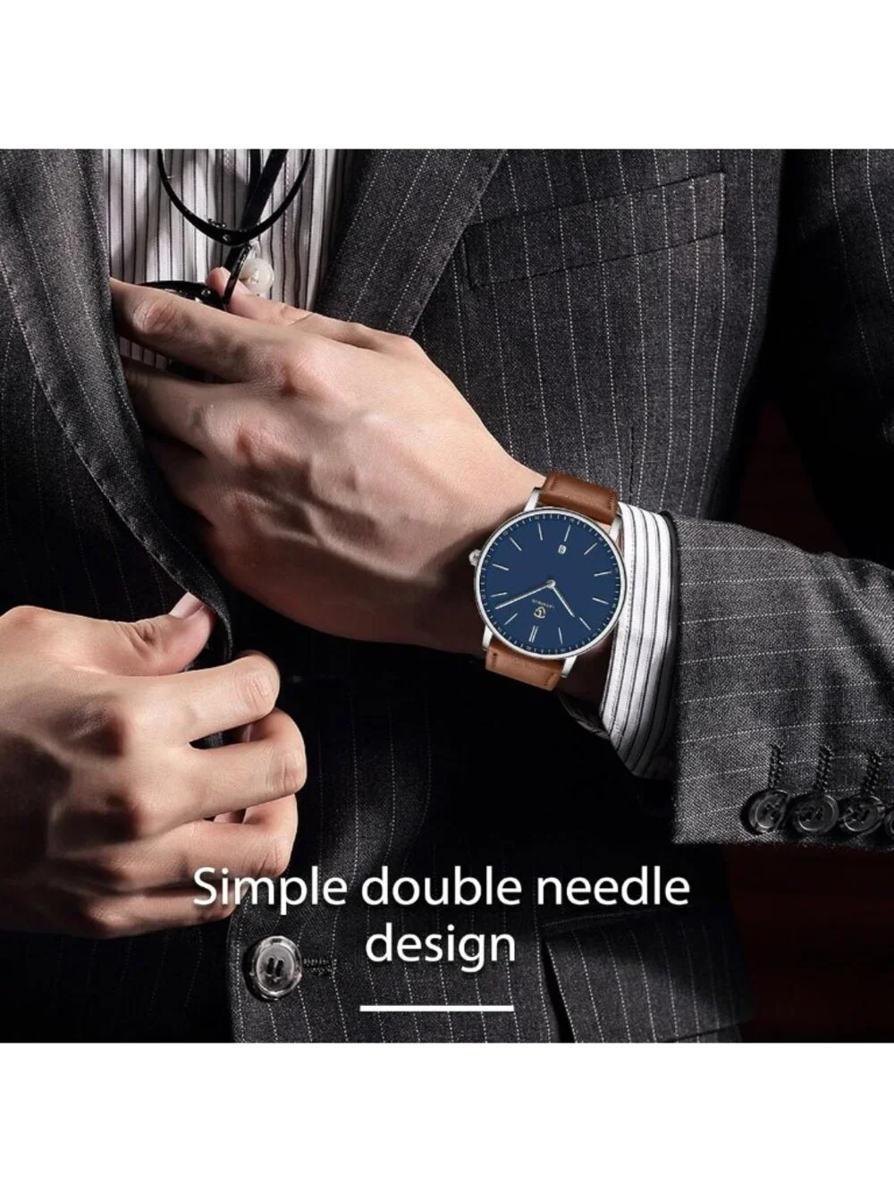 Stylish Minimalist Men's Analog Watch with Leather Strap & Date Feature